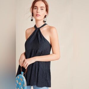 NWT ANTHROPOLOGIE Lavinia Halter Womens Blouse Size XS black